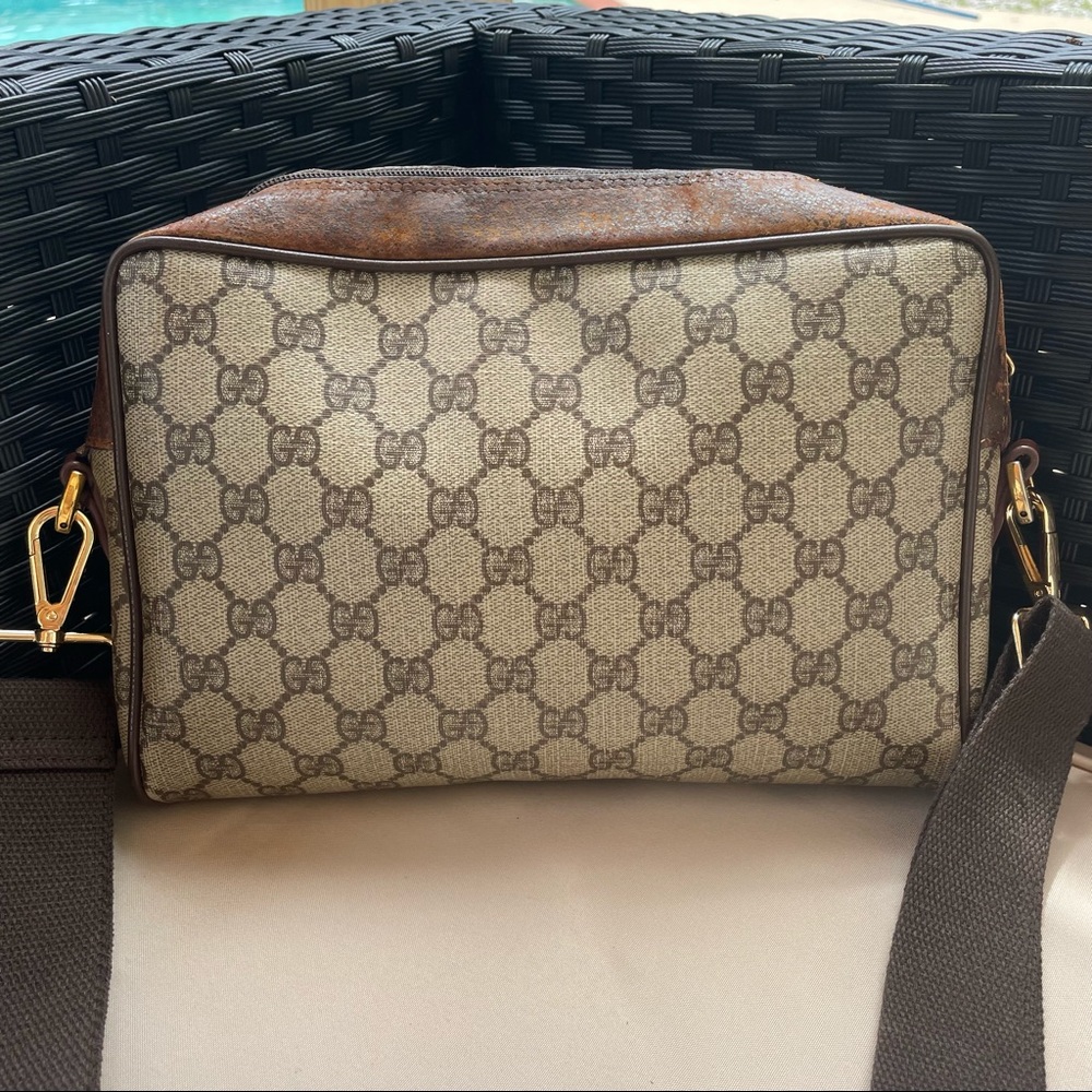 Gucci Vintage Purse 80s Supreme Monogram GG Crossbody Bag Brown Red Green - Picture 4 of 16